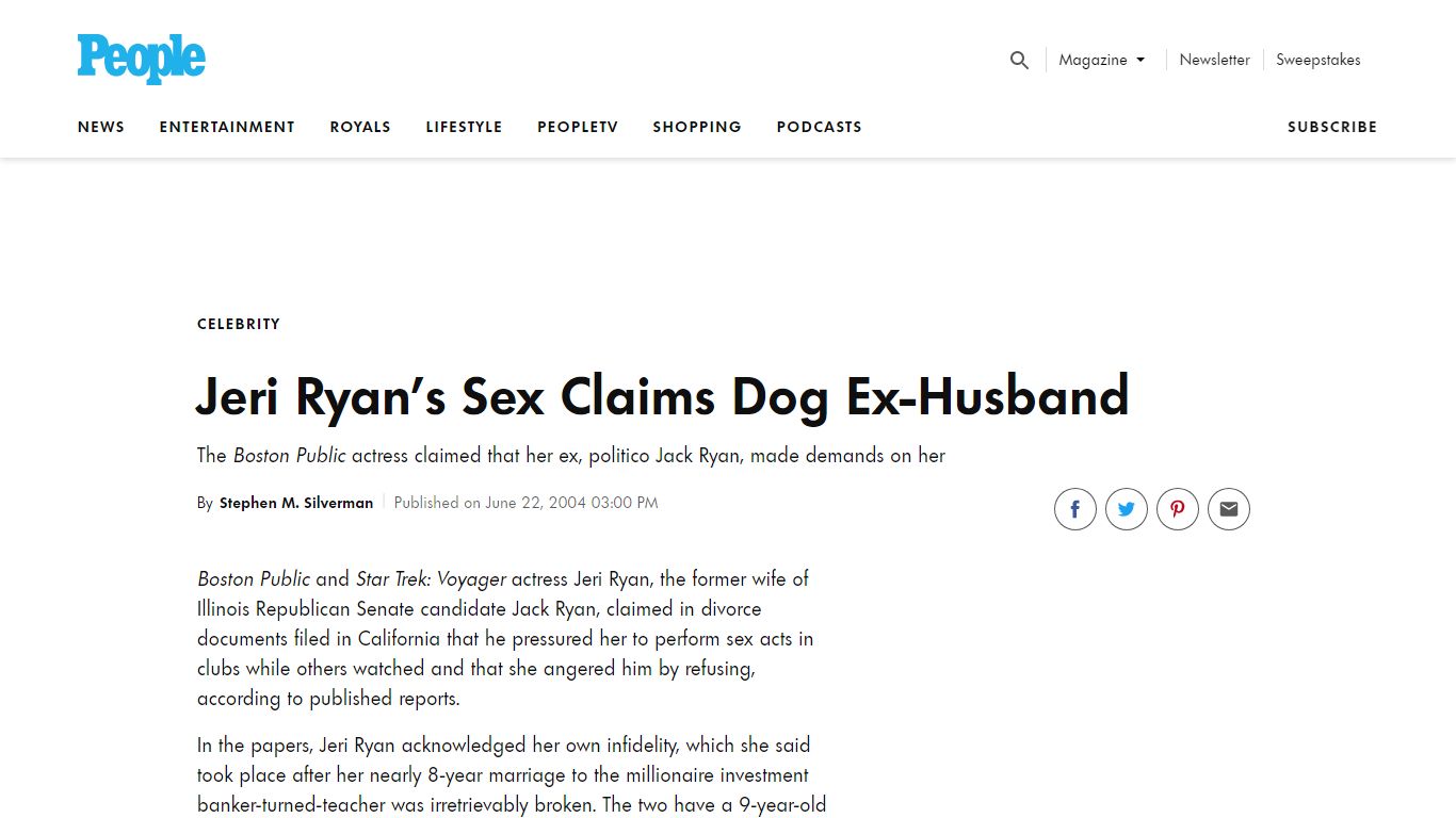 Jeri Ryan's Sex Claims Dog Ex-Husband - PEOPLE.com